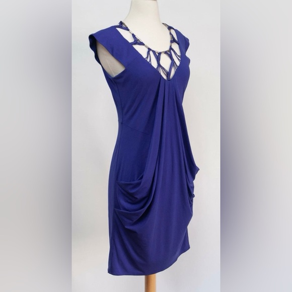Karen Millen Blue party Dress with bead and macrame details size 4 - Picture 1 of 13